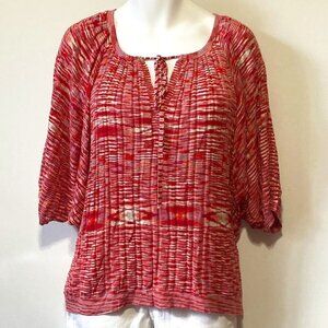 BCBGMaxAzria SZ L  Reds & White Silk Blend oversized dolman sleeve sweater